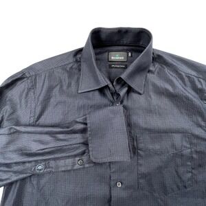 Blackberrys Men Medium Button Down French Cuff Dress Shirt 2Ply Giza Cotton Gray